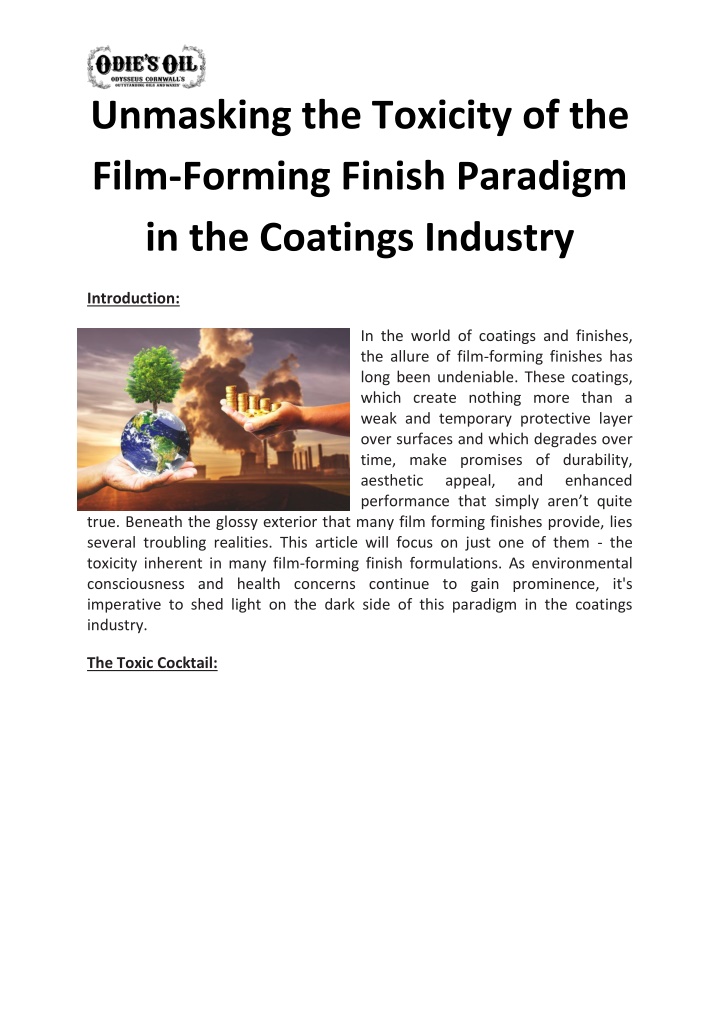 unmasking the toxicity of the film forming finish n.w
