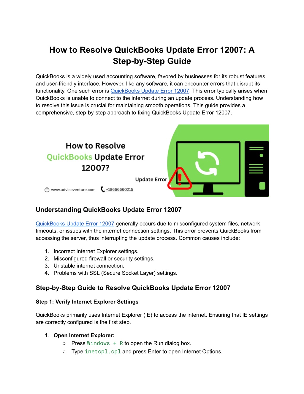 how to resolve quickbooks update error 12007 l.w