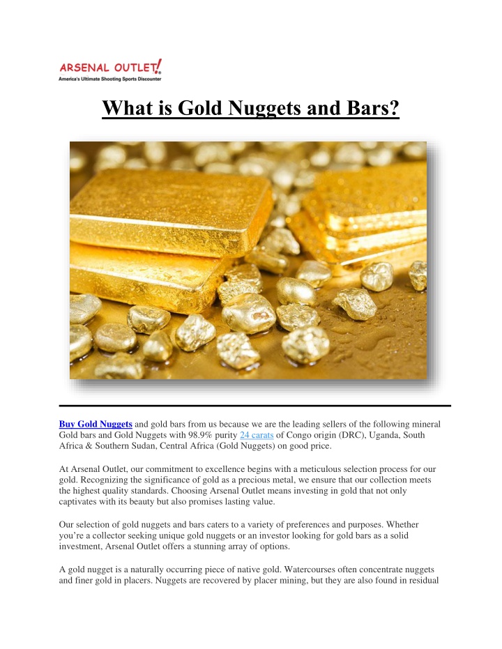 what is gold nuggets and bars n.w