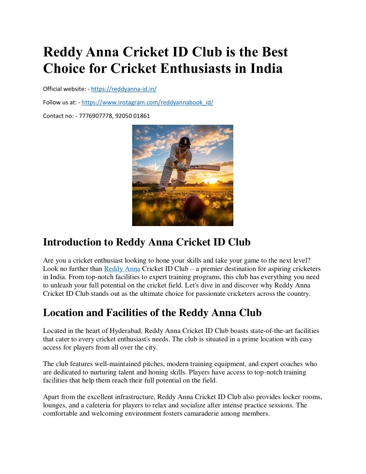 reddy anna cricket id club is the best choice n.w