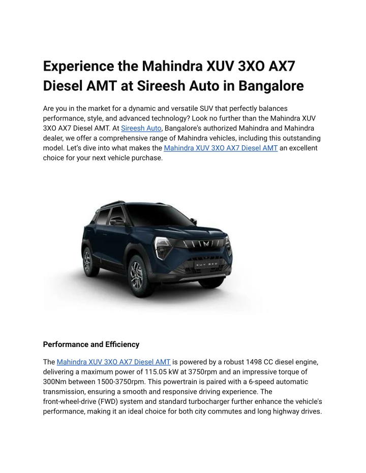 experience the mahindra xuv 3xo ax7 diesel n.w
