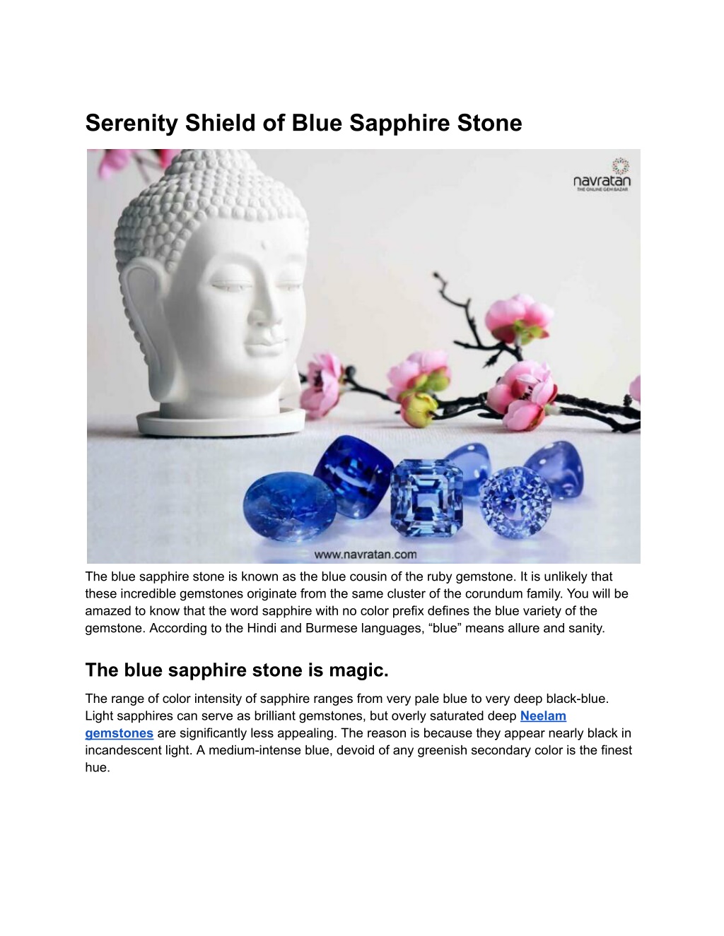 serenity shield of blue sapphire stone l.w