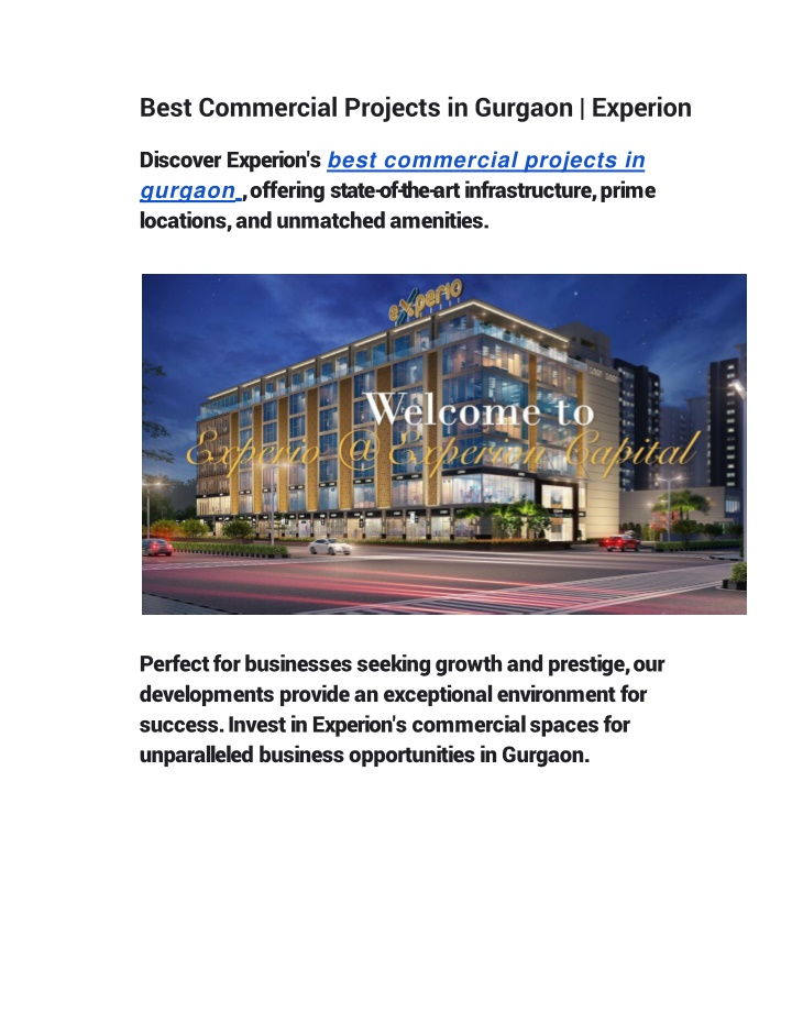 Best Commercial Projects in Gurgaon | Experion