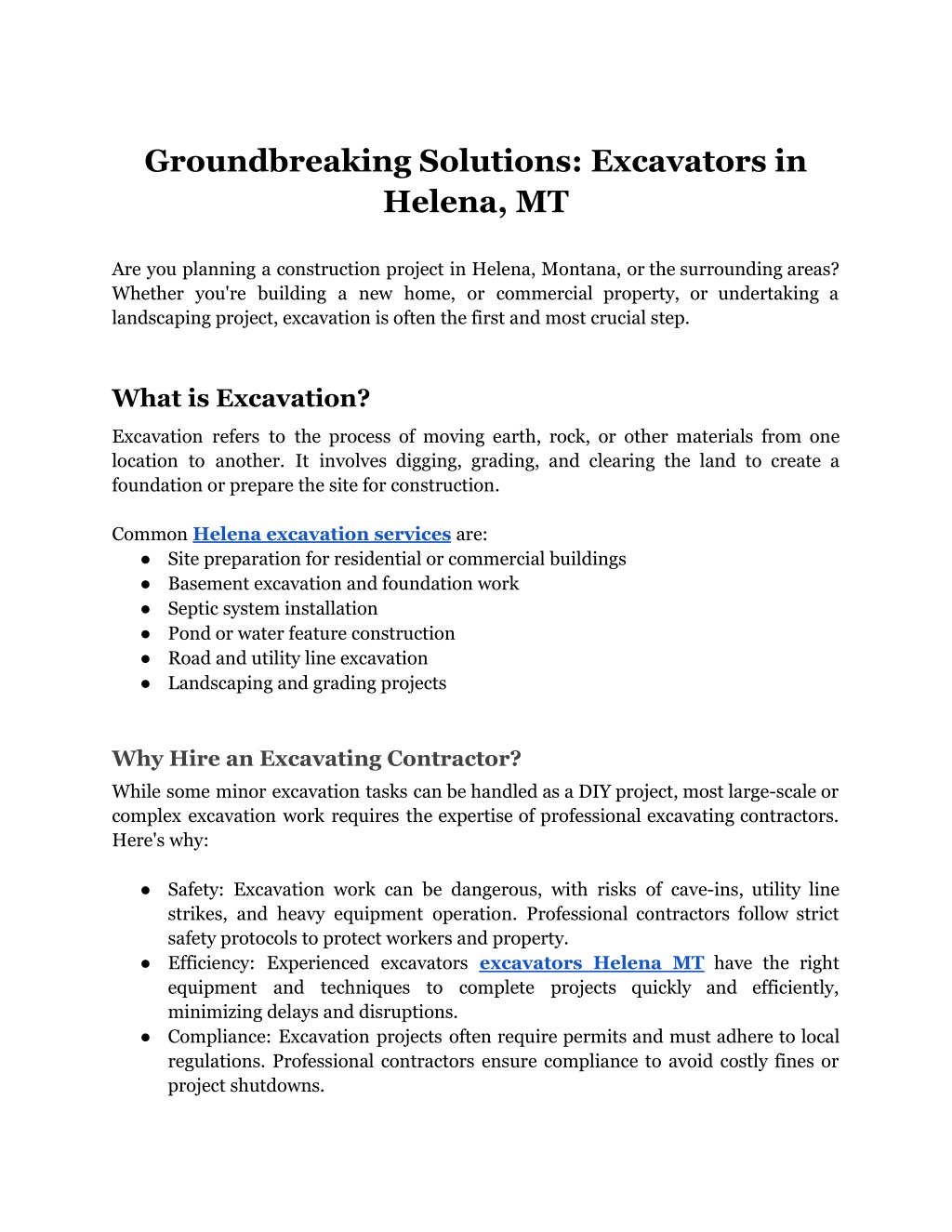 groundbreaking solutions excavators in helena mt l.w