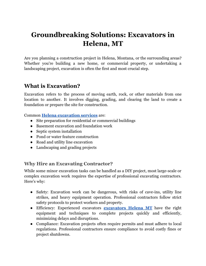 groundbreaking solutions excavators in helena mt n.w