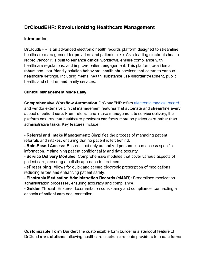 drcloudehr revolutionizing healthcare management n.w