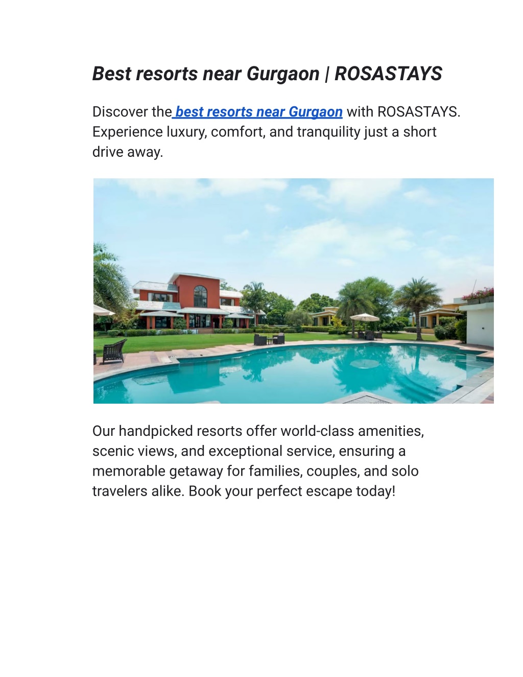 best resorts near gurgaon rosastays l.w