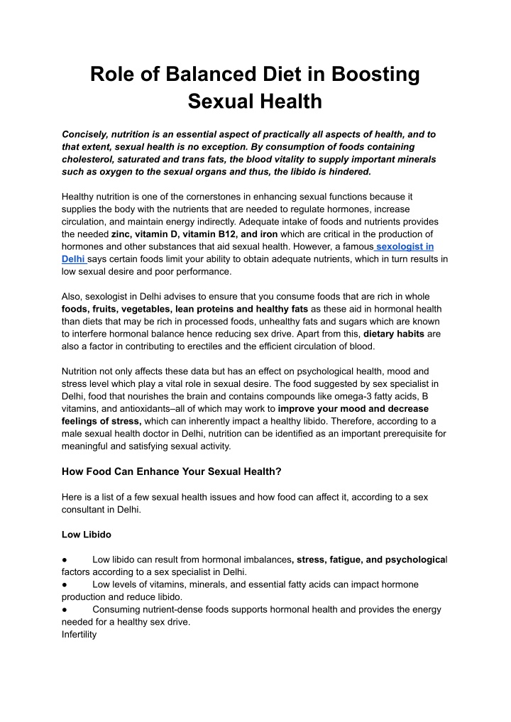 role of balanced diet in boosting sexual health n.w
