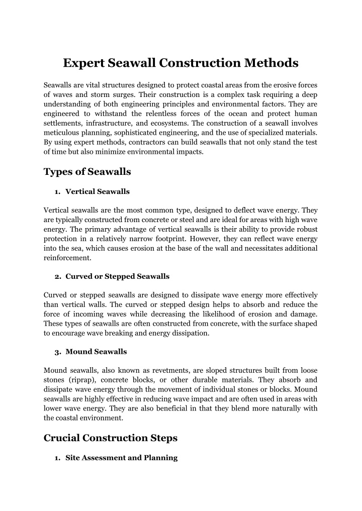 expert seawall construction methods n.w