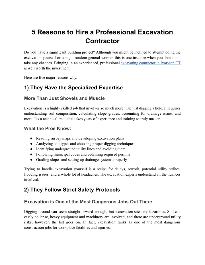 5 reasons to hire a professional excavation n.w