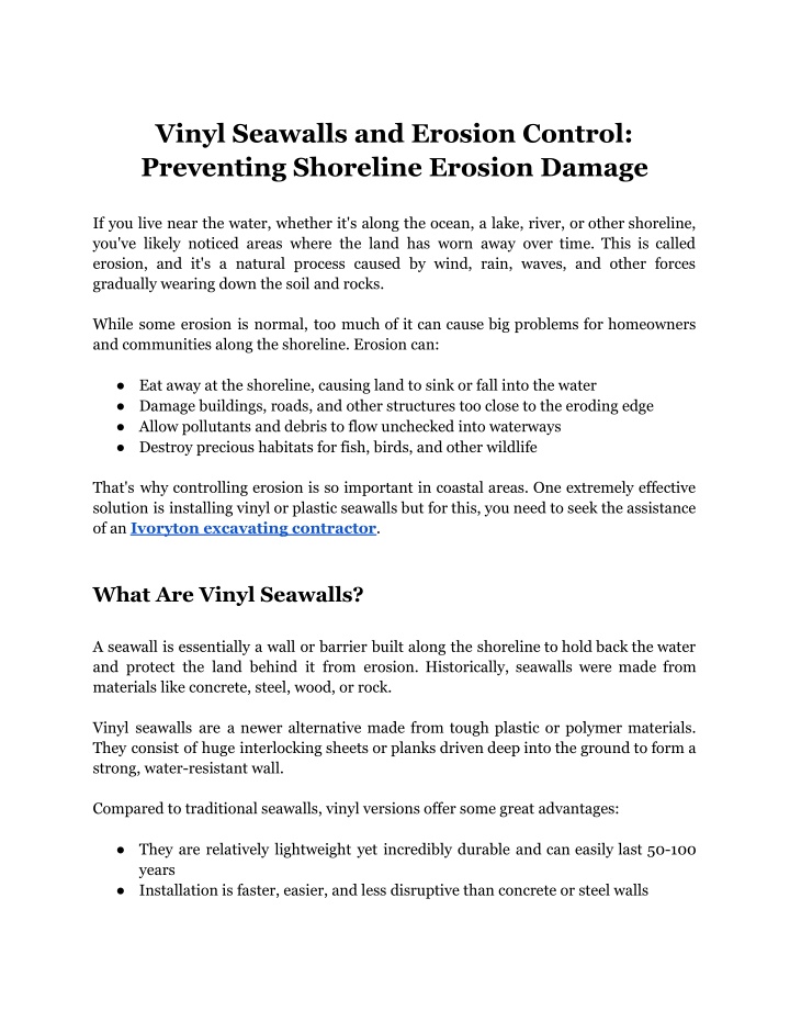 vinyl seawalls and erosion control preventing n.w