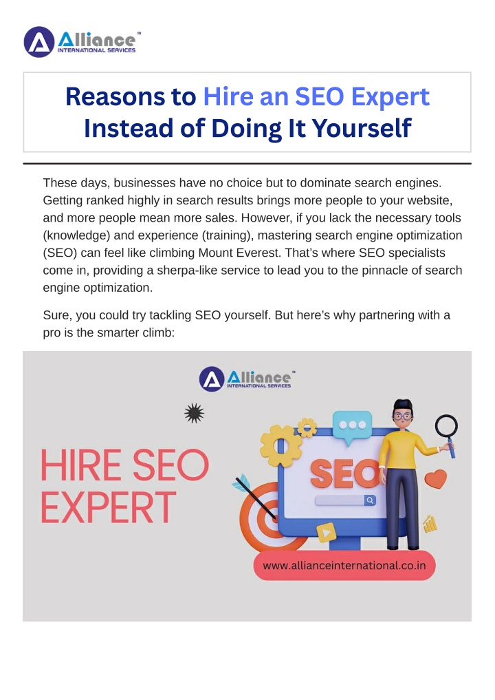 reasons to hire an seo expert instead of doing n.w