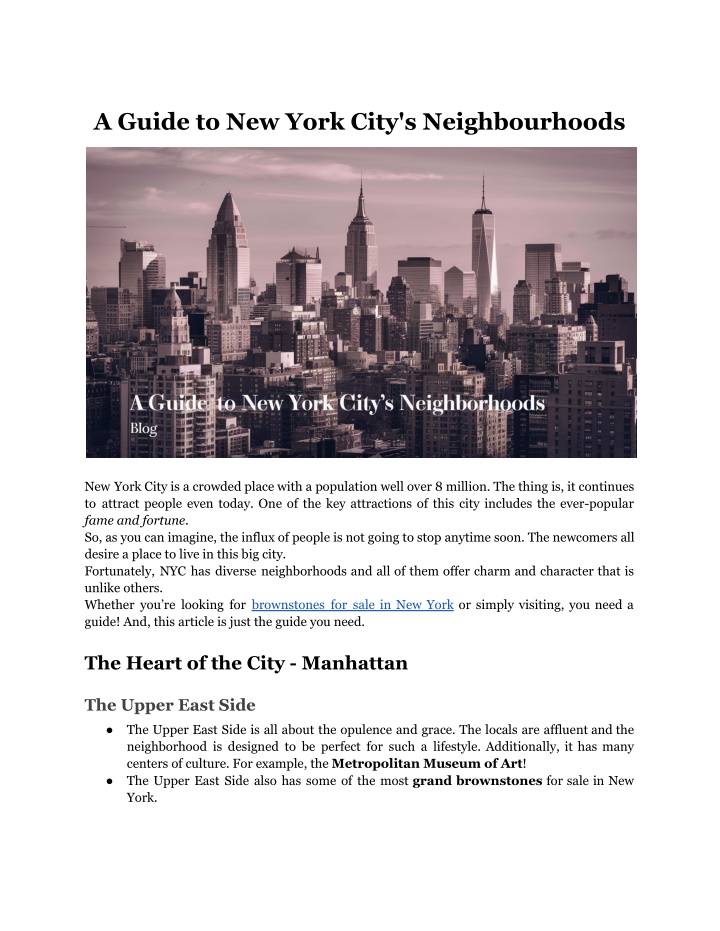 a guide to new york city s neighbourhoods n.w