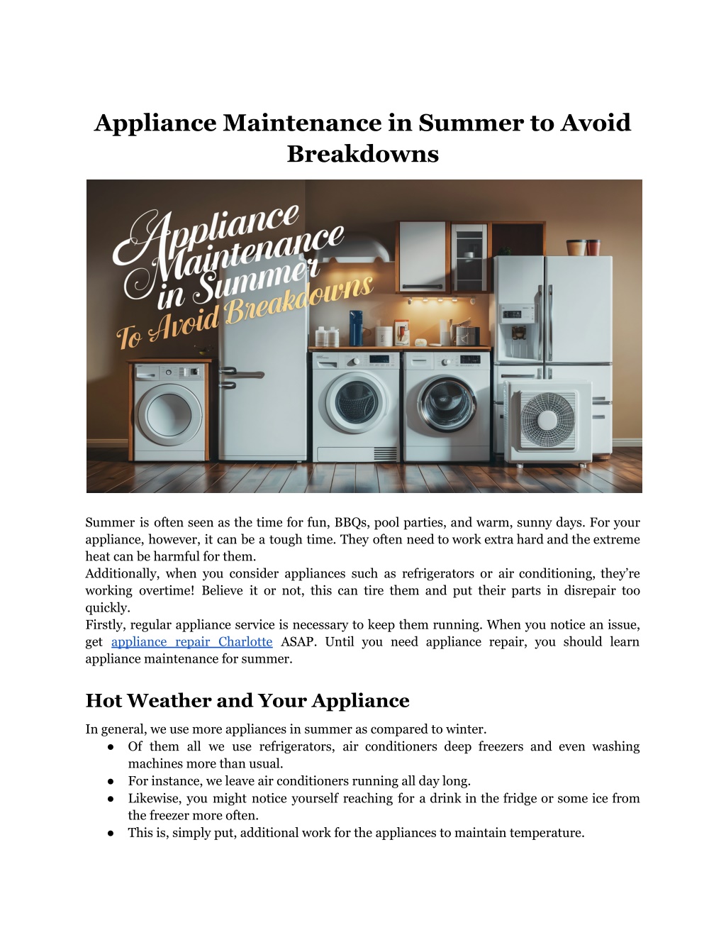 appliance maintenance in summer to avoid l.w