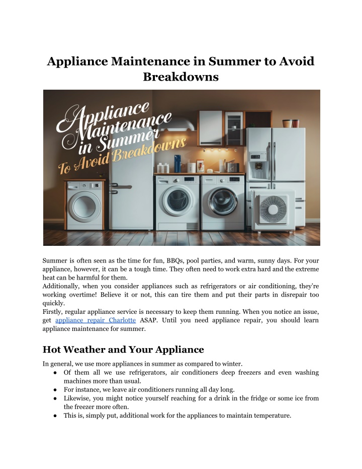 appliance maintenance in summer to avoid n.w