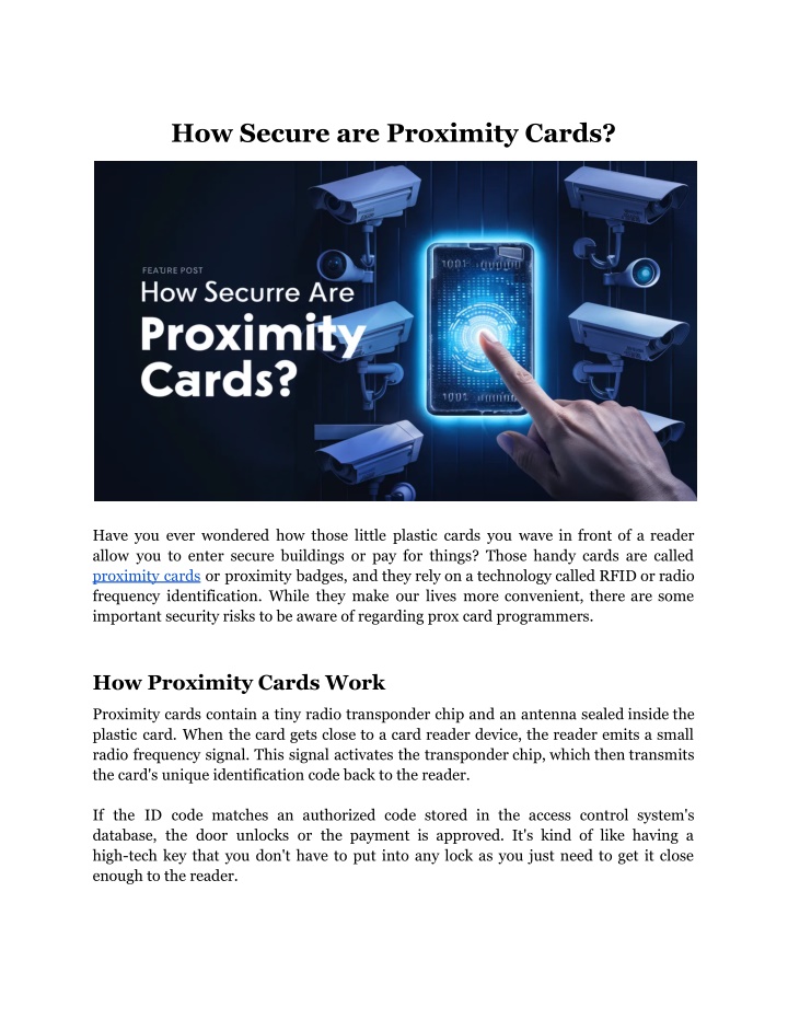 how secure are proximity cards n.w