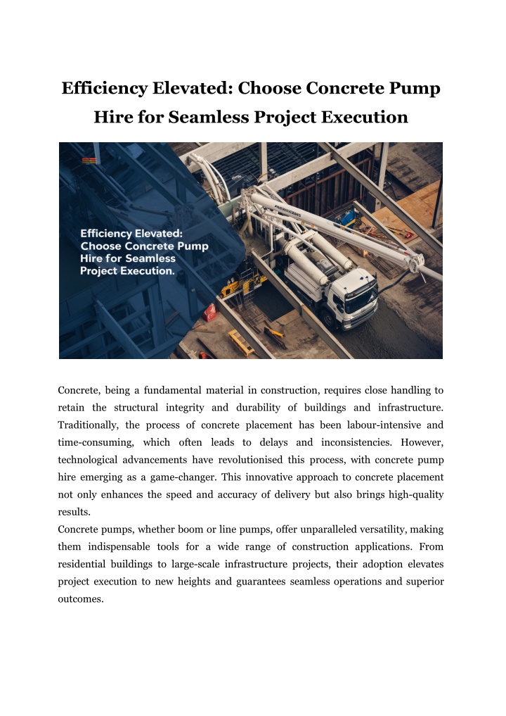 efficiency elevated choose concrete pump n.w