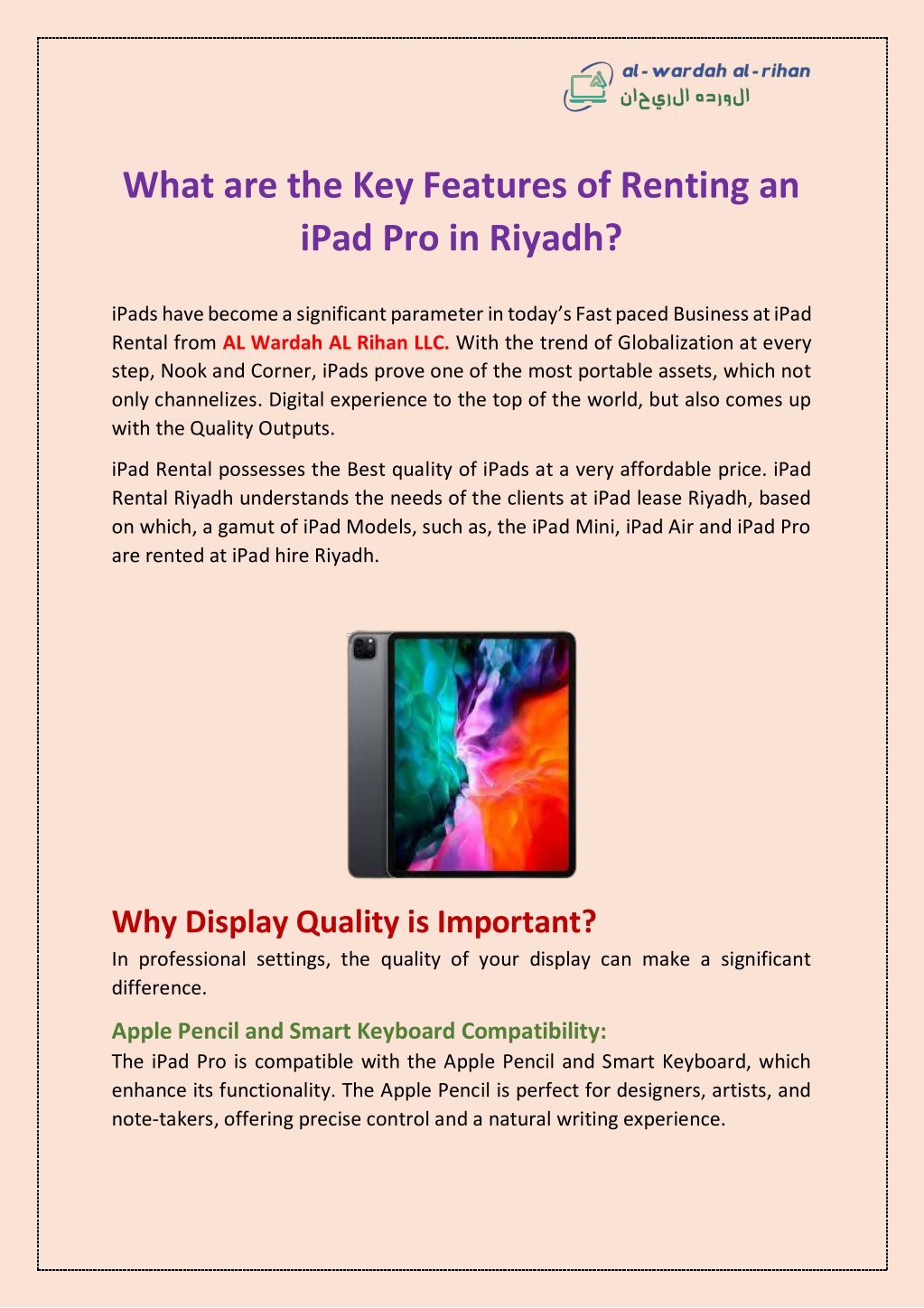 what are the key features of renting an ipad l.w