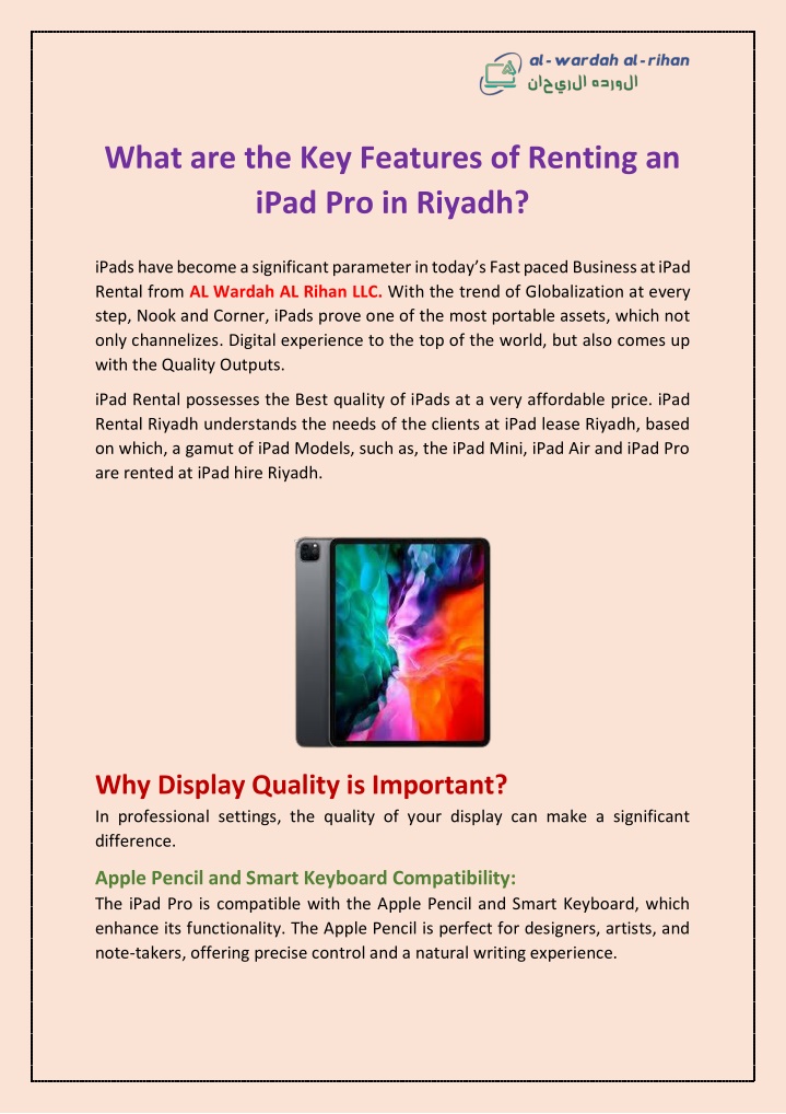 what are the key features of renting an ipad n.w