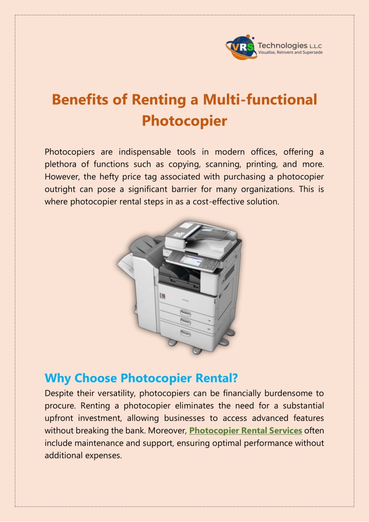 benefits of renting a multi functional photocopier n.w