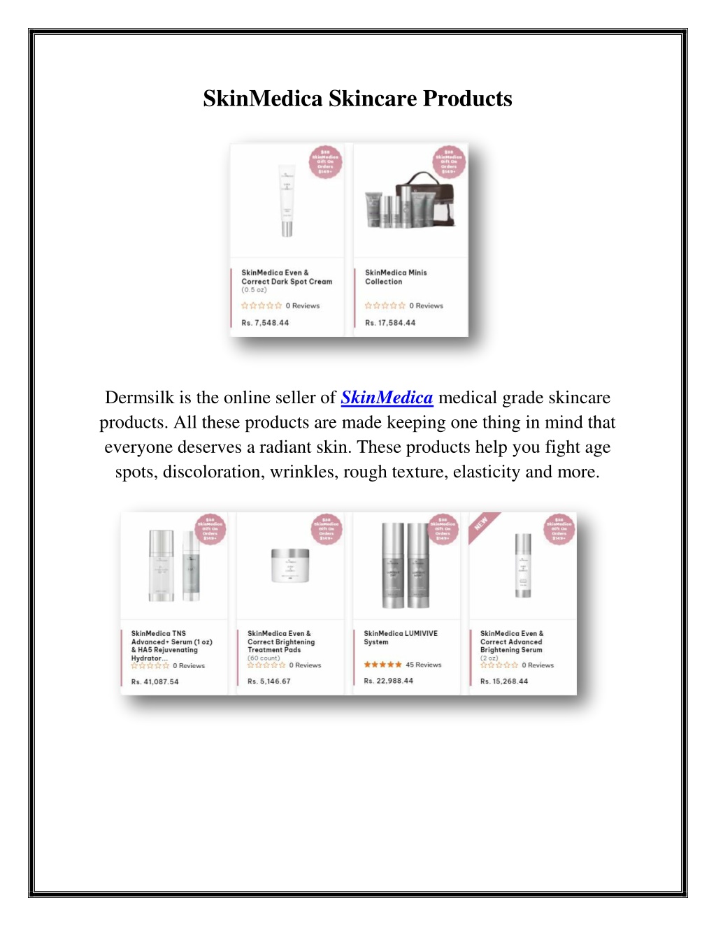 skinmedica skincare products l.w