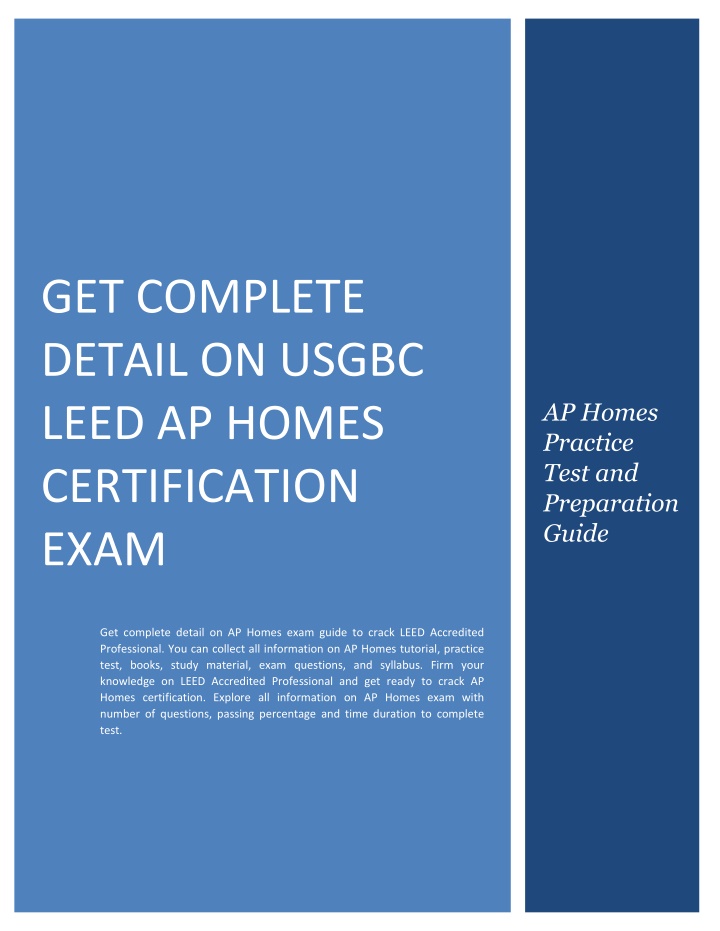 get complete detail on usgbc leed ap homes n.w
