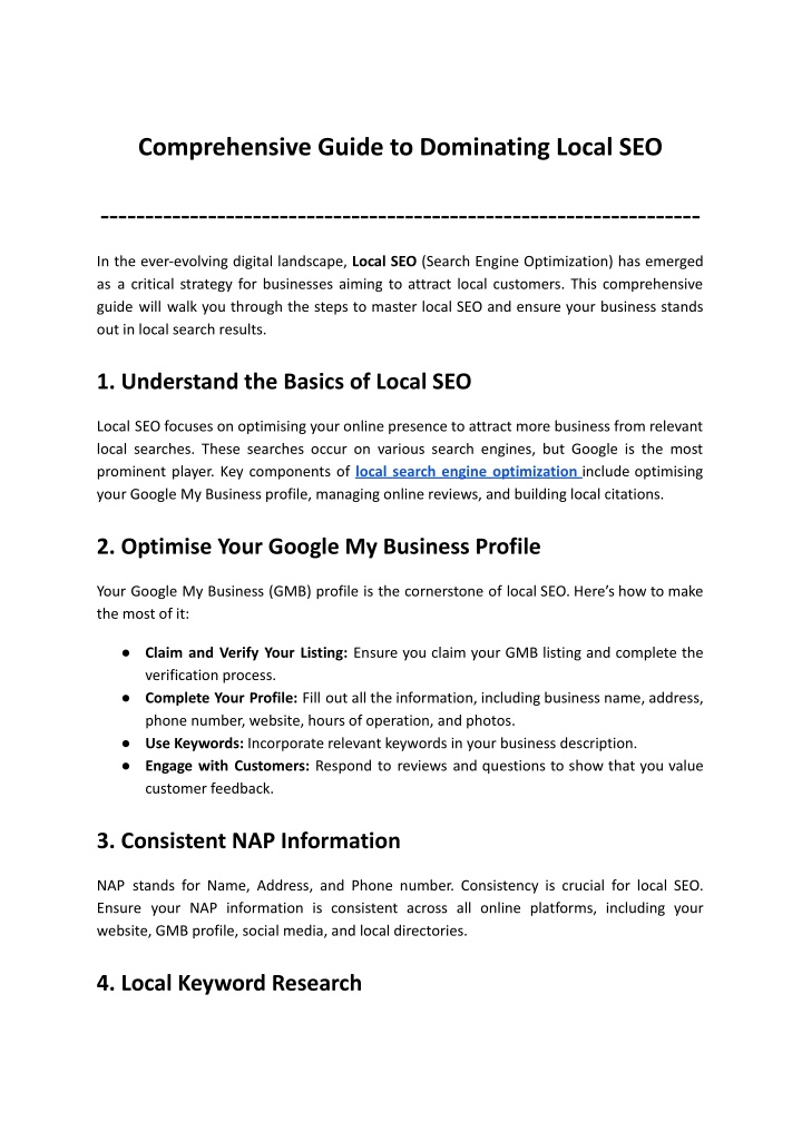 comprehensive guide to dominating local seo n.w