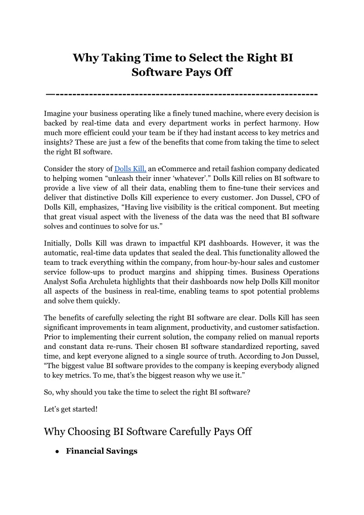 why taking time to select the right bi software n.w