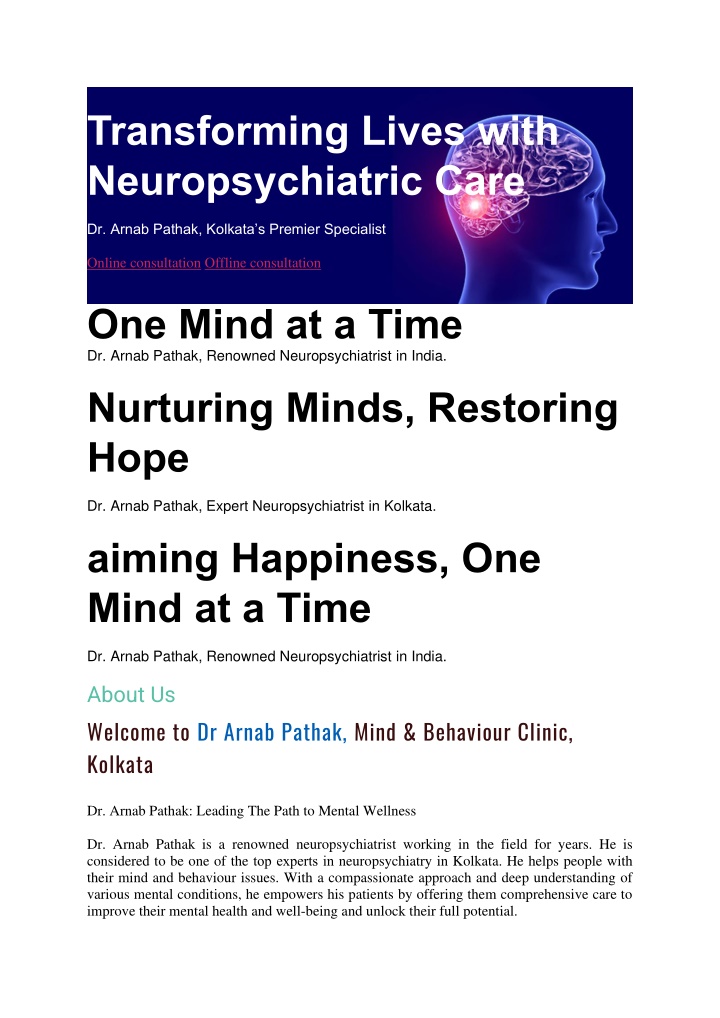 transforming lives with neuropsychiatric care n.w