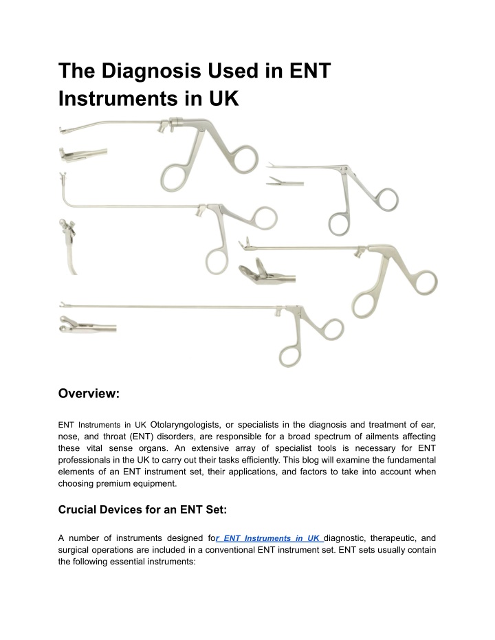 the diagnosis used in ent instruments in uk n.w