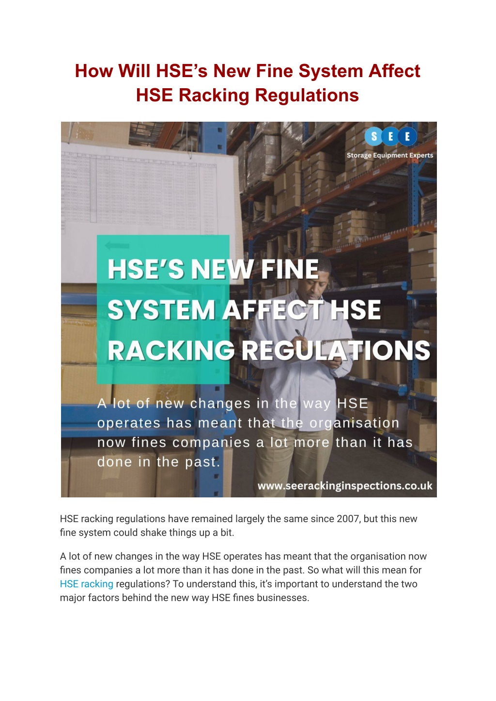 how will hse s new fine system affect hse racking l.w