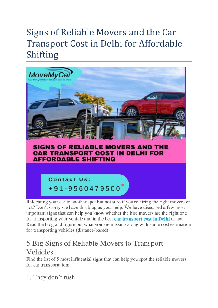 signs of reliable movers and the car transport n.w