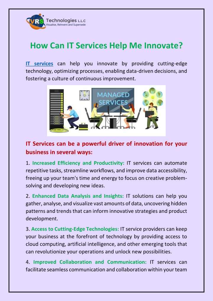 how can it services help me innovate n.w