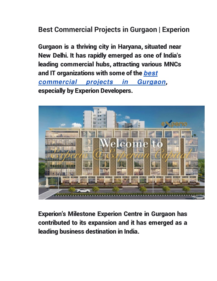 Best Commercial Projects in Gurgaon | Experion