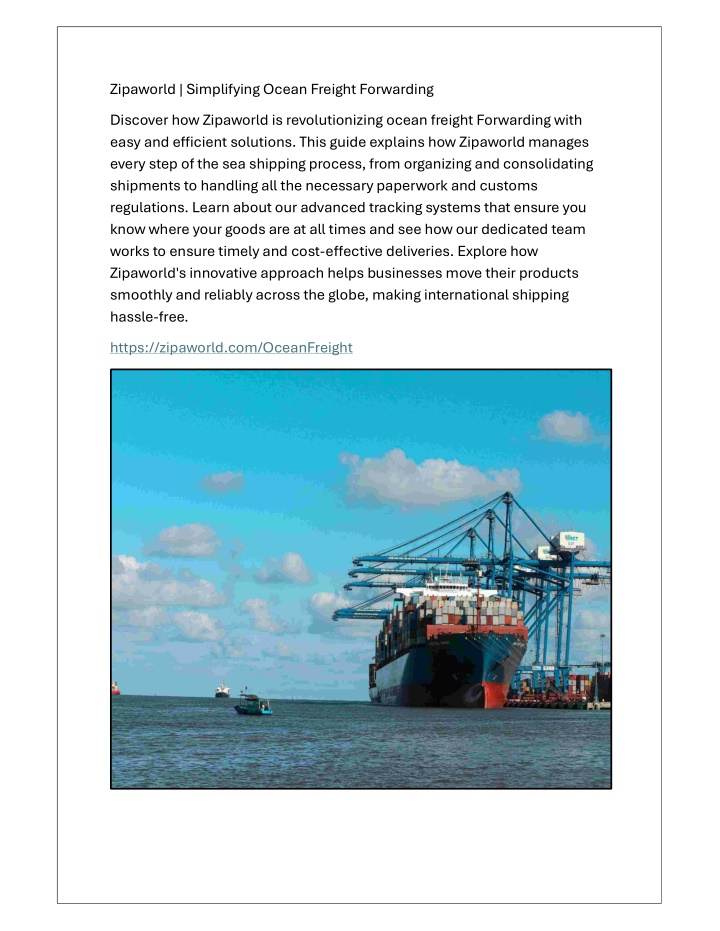 zipaworld simplifying ocean freight forwarding n.w