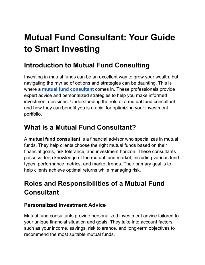 mutual fund consultant your guide to smart n.w