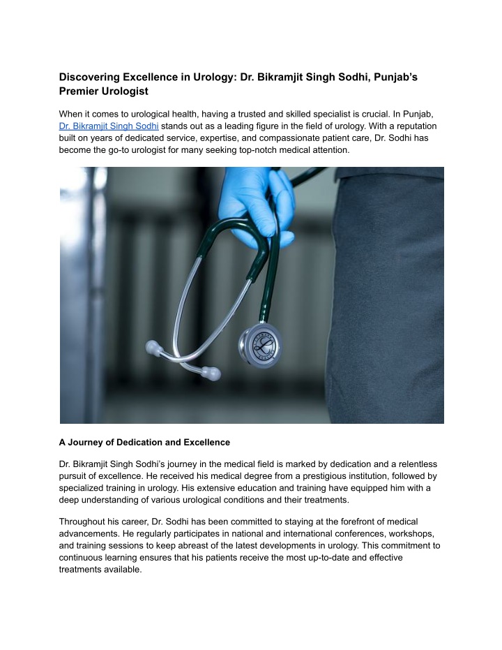 discovering excellence in urology dr bikramjit n.w