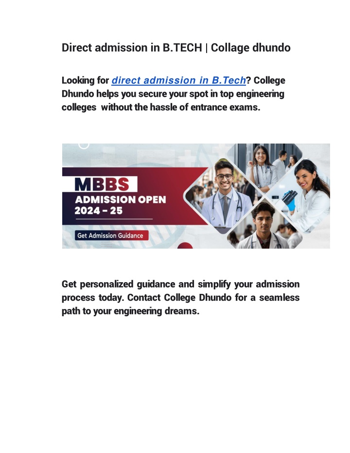 Direct admission in B.TECH | Collage dhundo