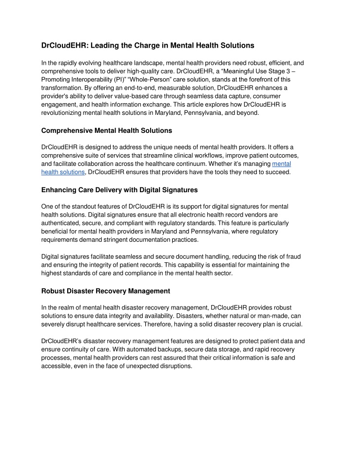Article 25_ DrCloudEHR_ Leading the Charge in Mental Health Solutions
