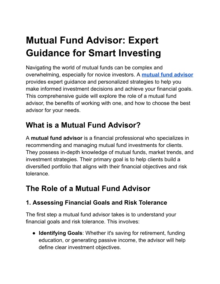 mutual fund advisor expert guidance for smart n.w