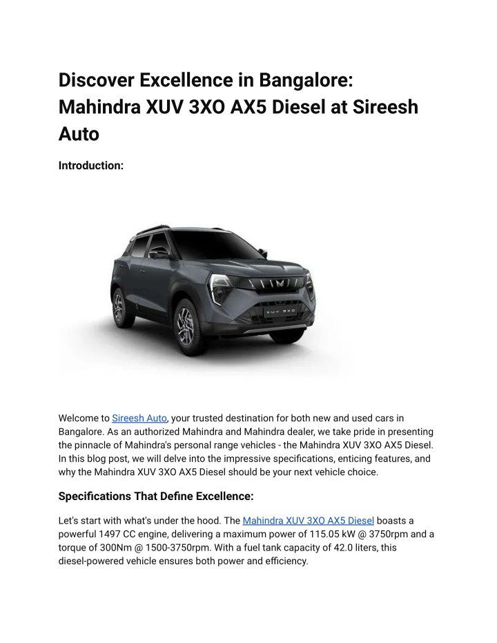 discover excellence in bangalore mahindra n.w