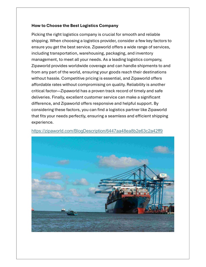 how to choose the best logistics company n.w