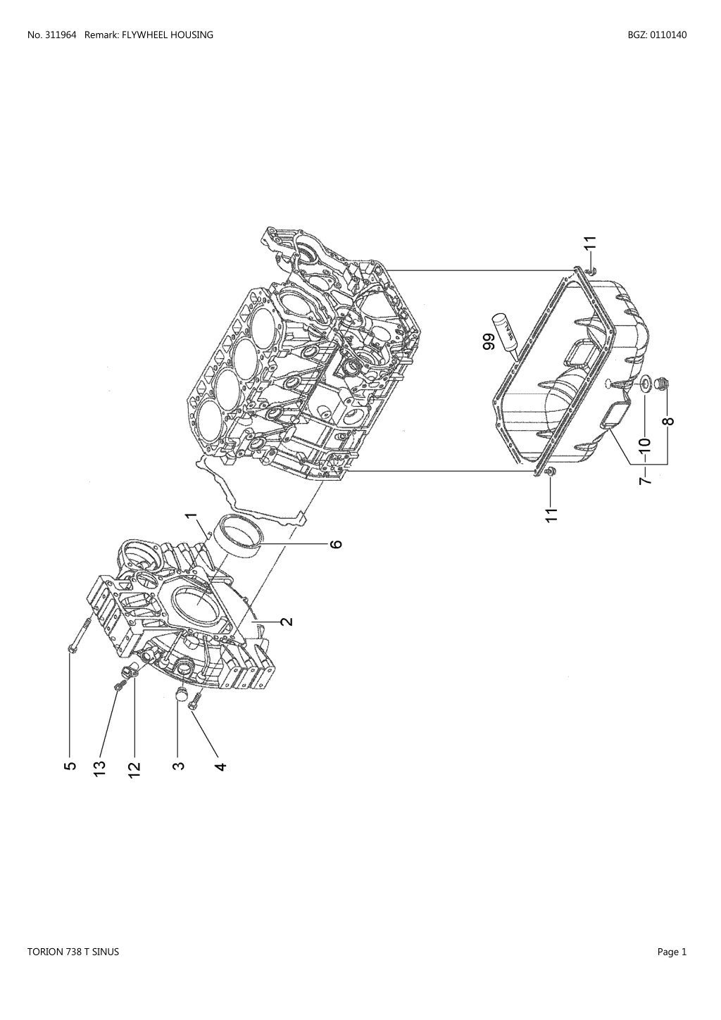 no 311964 remark flywheel housing l.w