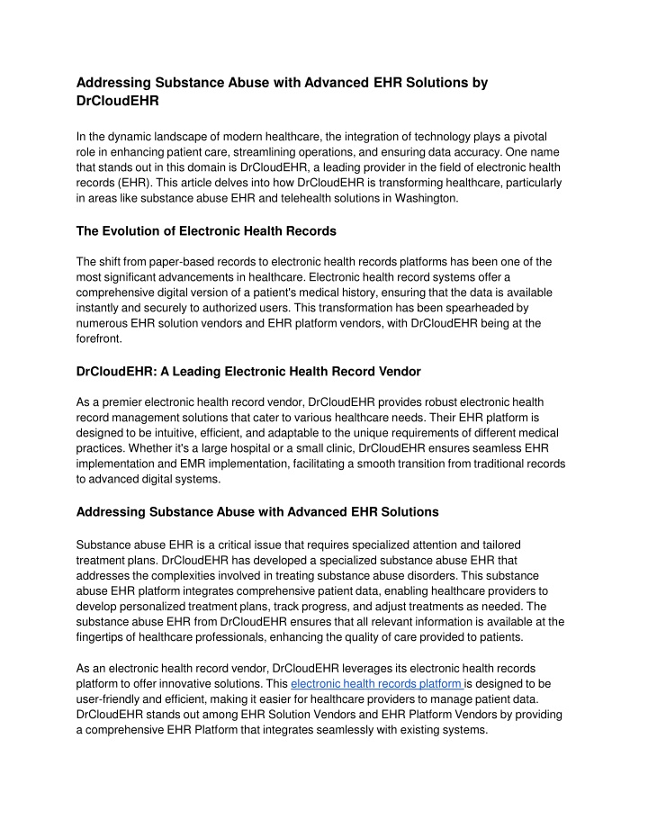 Addressing Substance Abuse with Advanced EHR Solutions by DrCloudEHR