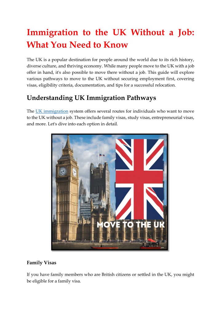 immigration to the uk without a job what you need n.w