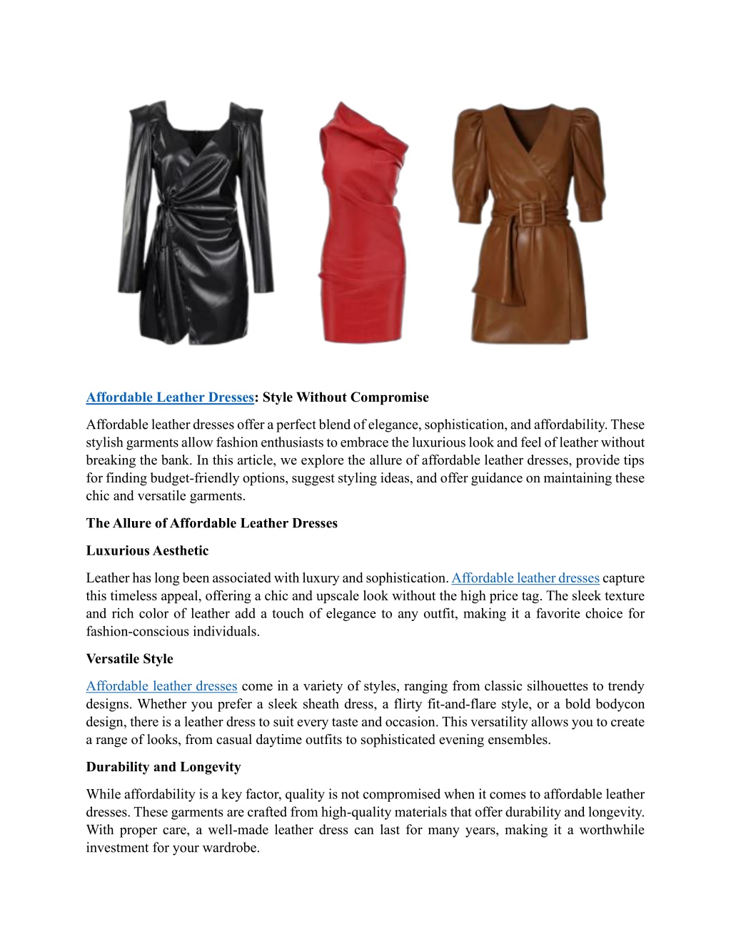 affordable leather dresses style without l.w