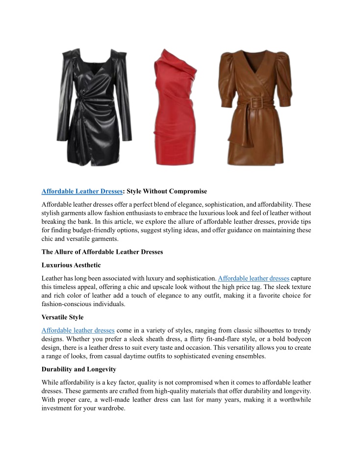 affordable leather dresses style without n.w
