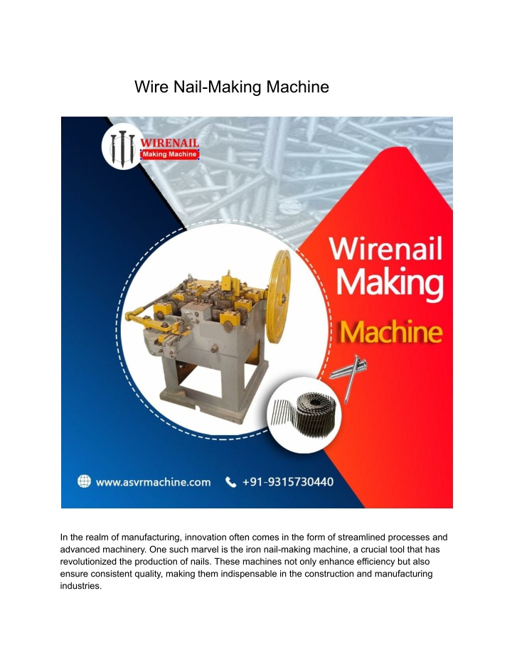 wire nail making machine n.w