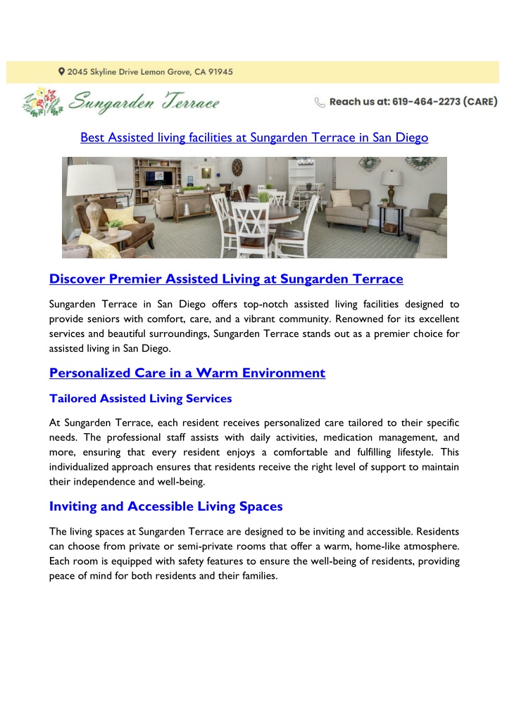 best assisted living facilities at sungarden n.w