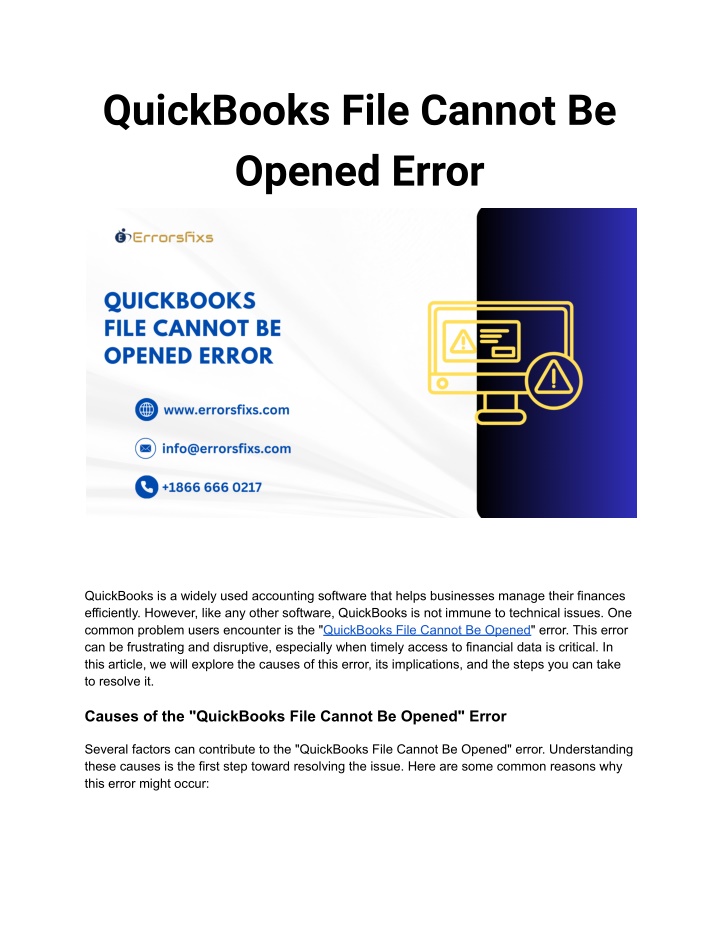 quickbooks file cannot be opened error n.w